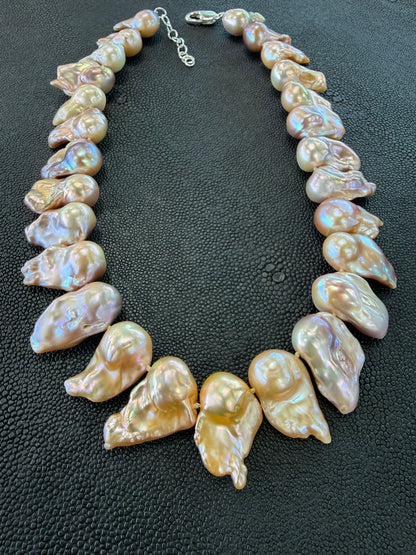Natural Colored Asymmetrical Pearl Necklace, Sterling Silver Clasp & Chain