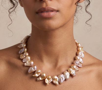 Natural Colored Asymmetrical Pearl Necklace, Sterling Silver Clasp & Chain