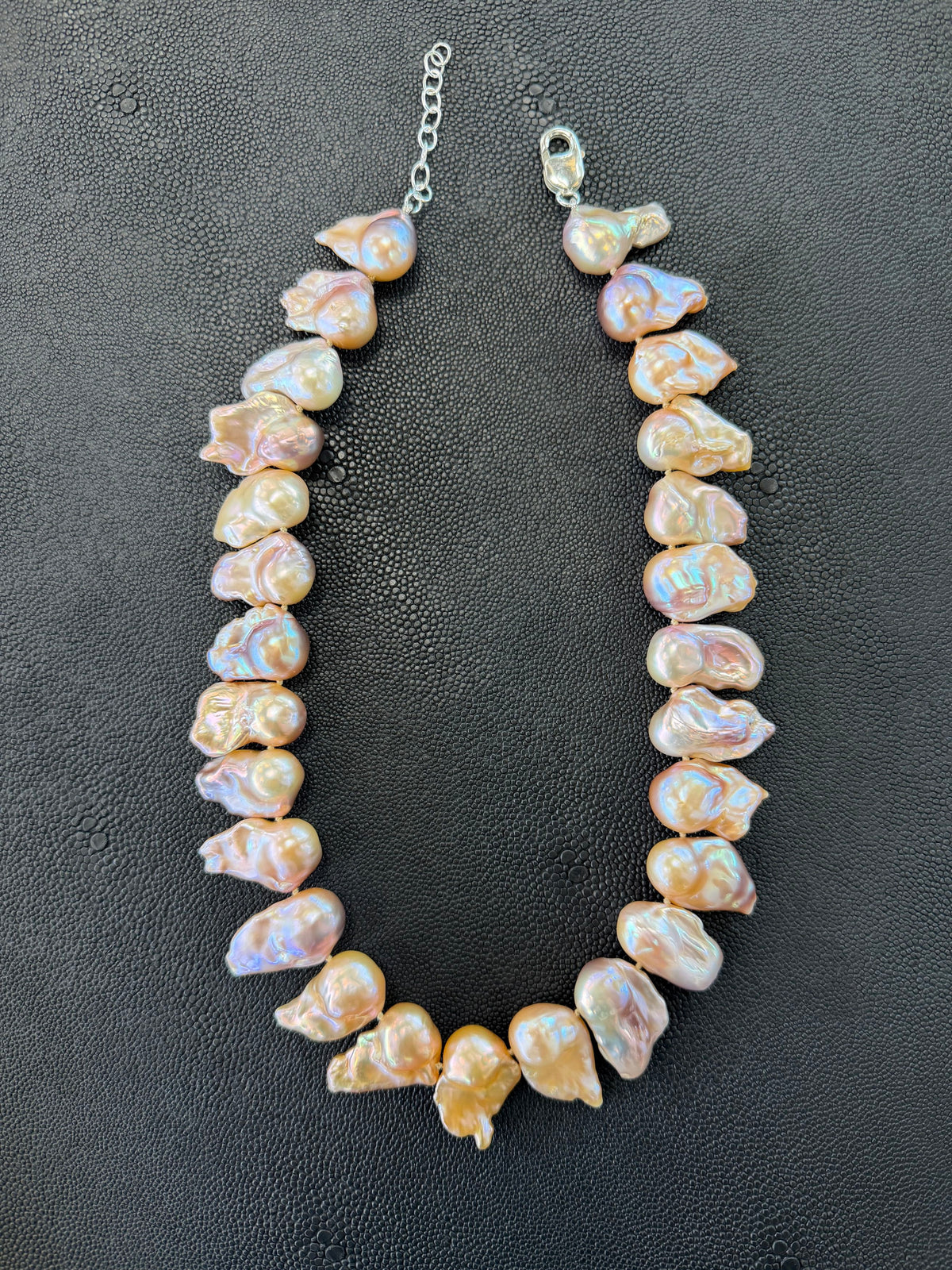 Natural Colored Asymmetrical Pearl Necklace, Sterling Silver Clasp & Chain