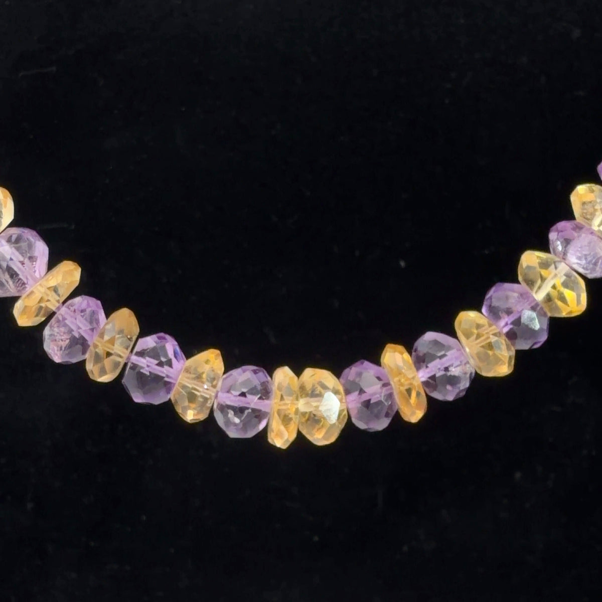 Faceted Amethyst & Citrine Beaded Necklace, Knotted, Sterling Silver Clasp