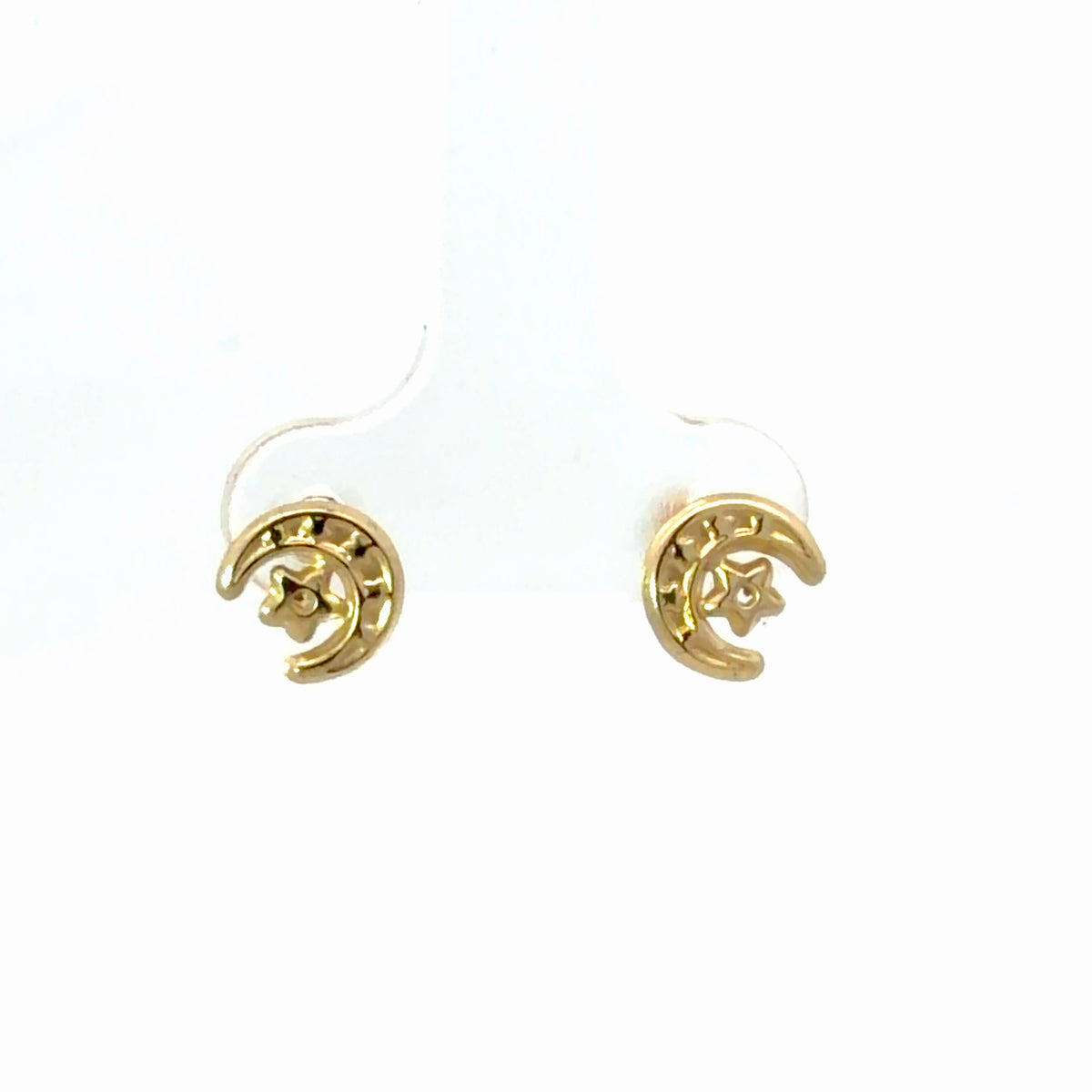 14K Yellow Gold Crecent Moon And Star Screw Back Child's Stud Earrings