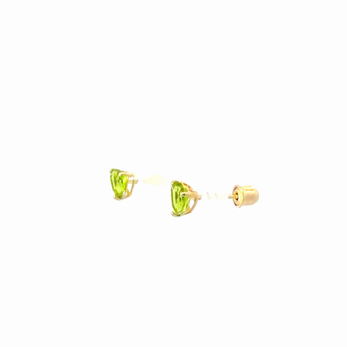 14K Yellow Gold Green Glass Heart Screw Back Child's Stud Earrings