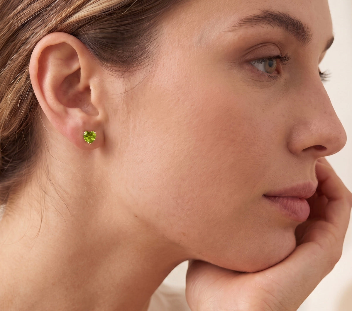 14K Yellow Gold Green Glass Heart Screw Back Child's Stud Earrings