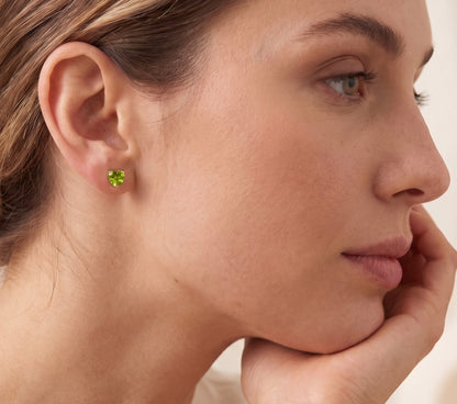 14K Yellow Gold Green Glass Heart Screw Back Child's Stud Earrings