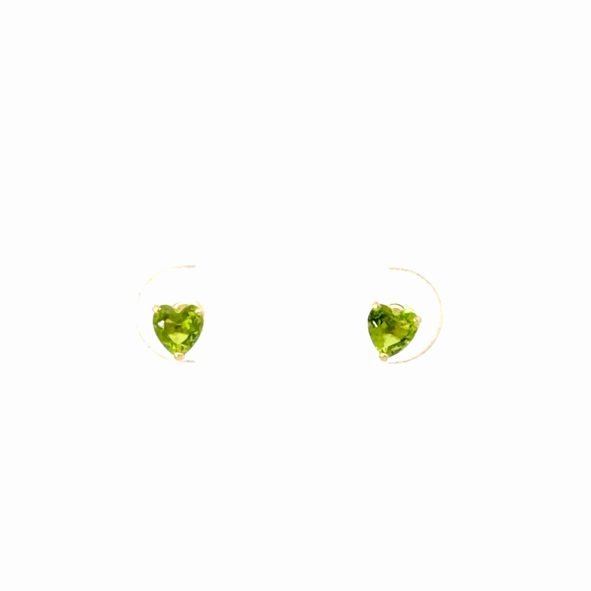 14K Yellow Gold Green Glass Heart Screw Back Child's Stud Earrings