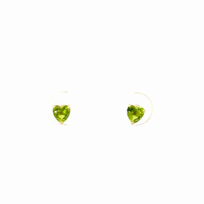 14K Yellow Gold Green Glass Heart Screw Back Child's Stud Earrings