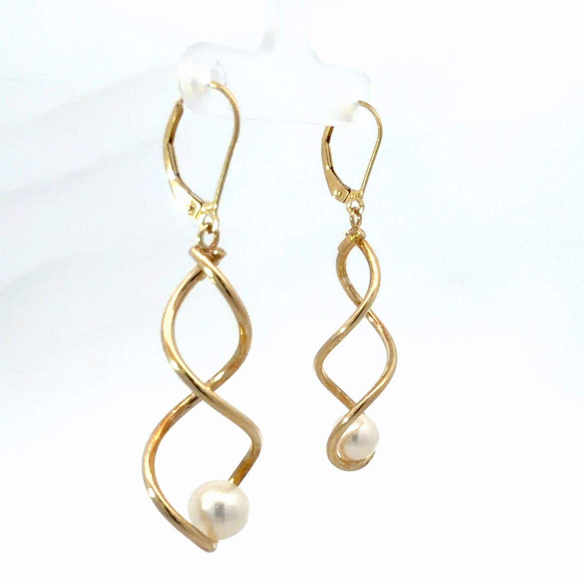 14K Yellow Gold Twist Pearl Drop Earrings with Cultured Freshwater Pearls