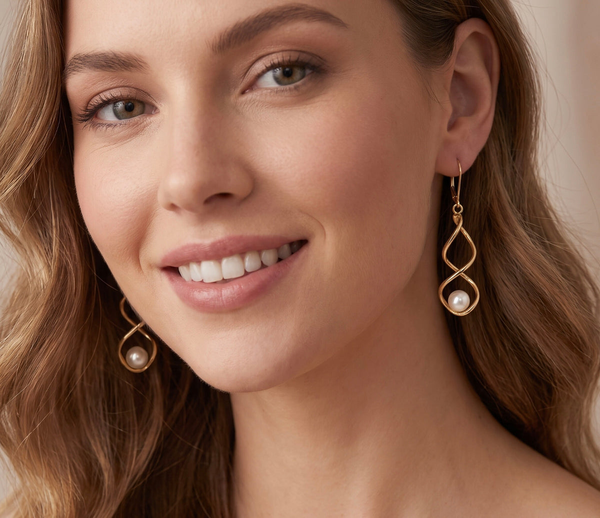 14K Yellow Gold Twist Pearl Drop Earrings with Cultured Freshwater Pearls