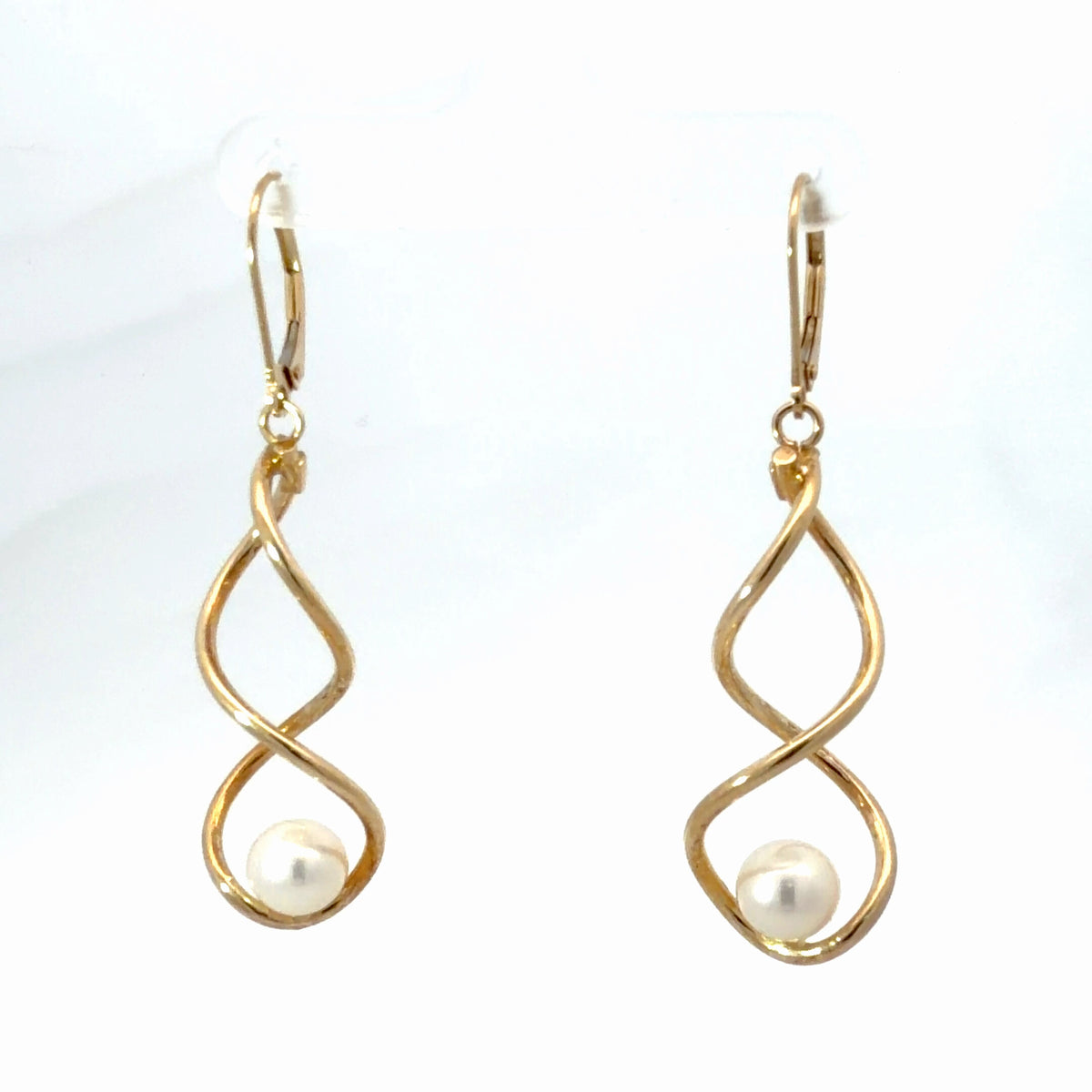 14K Yellow Gold Twist Pearl Drop Earrings with Cultured Freshwater Pearls