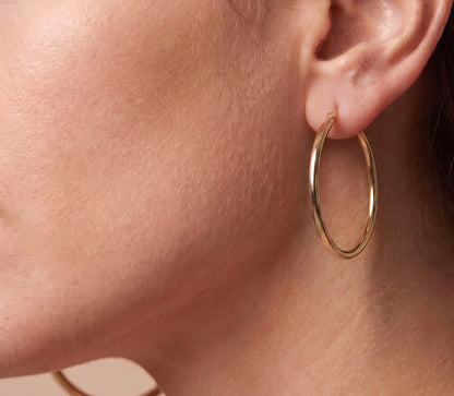 14K Yellow Gold Hoop Earrings, Simple 1 Inch Diameter Dainty Classic Hoops