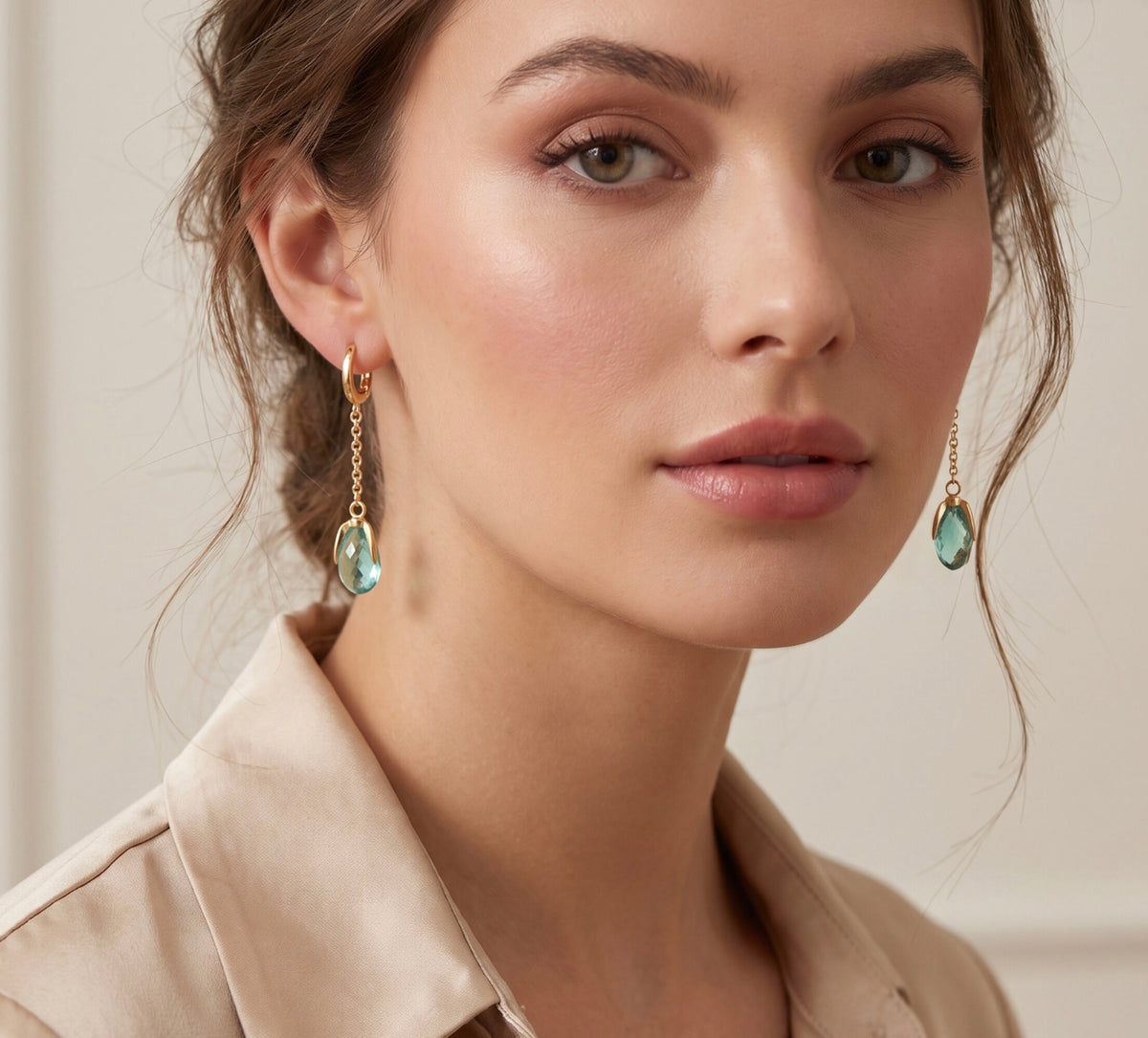 18K Yellow Gold Elegant Faceted Prasiolite Briolette Drop Earrings 7.14 CTW