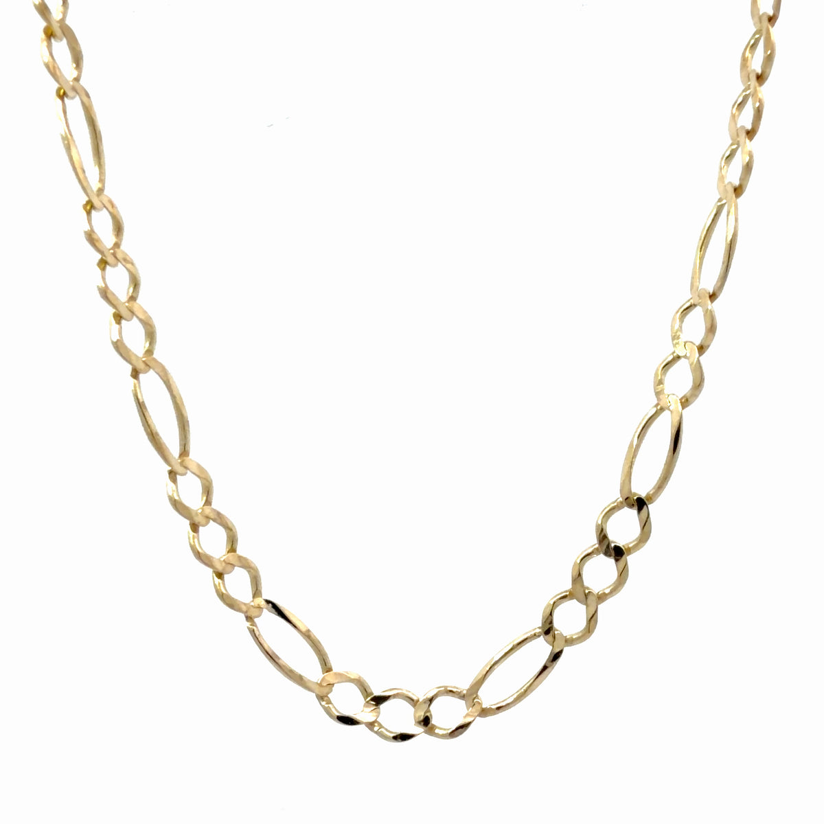 14K Yellow Gold Figaro Chain, 22 Inch Length Classic Polished Link Necklace
