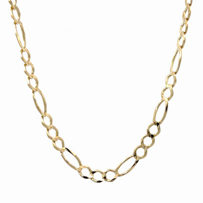 14K Yellow Gold Figaro Chain, 22 Inch Length Classic Polished Link Necklace