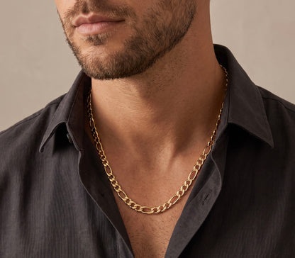 14K Yellow Gold Figaro Chain, 22 Inch Length Classic Polished Link Necklace