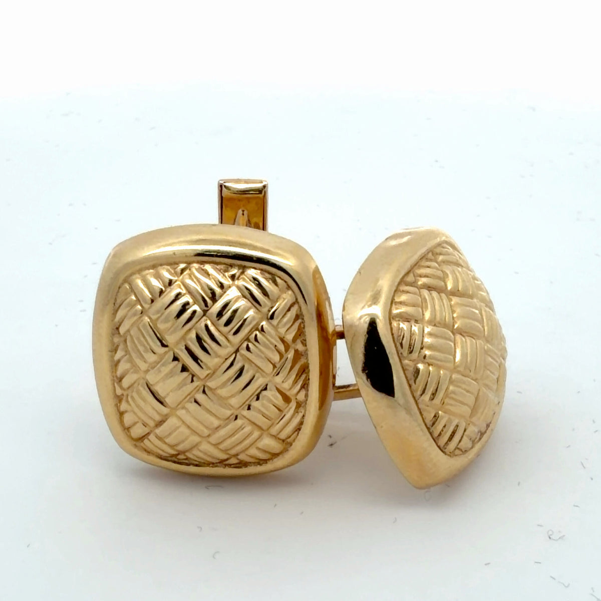 14K Yellow Gold Square Woven Design Cufflinks, Classic Formal Accessory