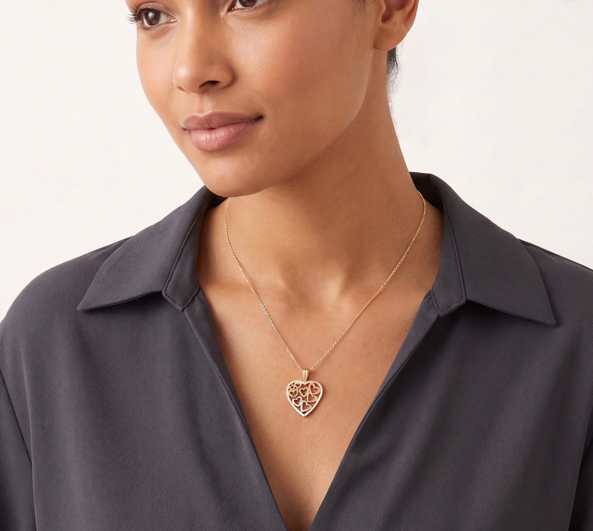 14K Tri-Color Gold Heart Pendant / Charm, Timeless Dainty Heart Design