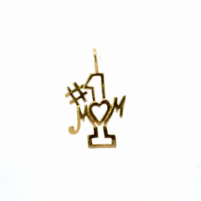 14K Yellow Gold #1 Mom Pendant / Charm Dainty Polished Everyday Mini Charm