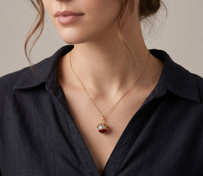 14K Yellow Gold Jasper Pendant / Charm Minimalist Round Bead with Bail