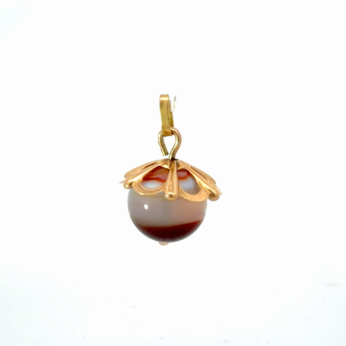 14K Yellow Gold Jasper Pendant / Charm Minimalist Round Bead with Bail