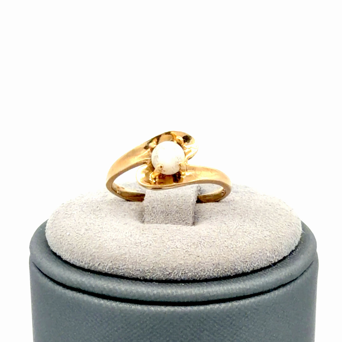 10K Yellow Gold Pearl Ring, Dainty Round Pearl Solitaire, Polished Band