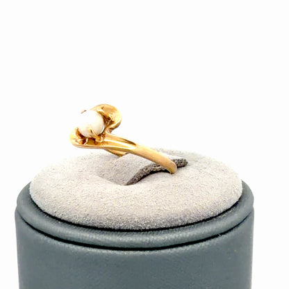 10K Yellow Gold Pearl Ring, Dainty Round Pearl Solitaire, Polished Band