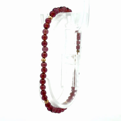 14K Yellow Gold Beaded Bracelet with Round Glass Beads, Dainty Minimalist