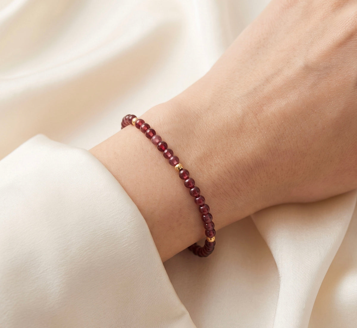 14K Yellow Gold Beaded Bracelet with Round Glass Beads, Dainty Minimalist