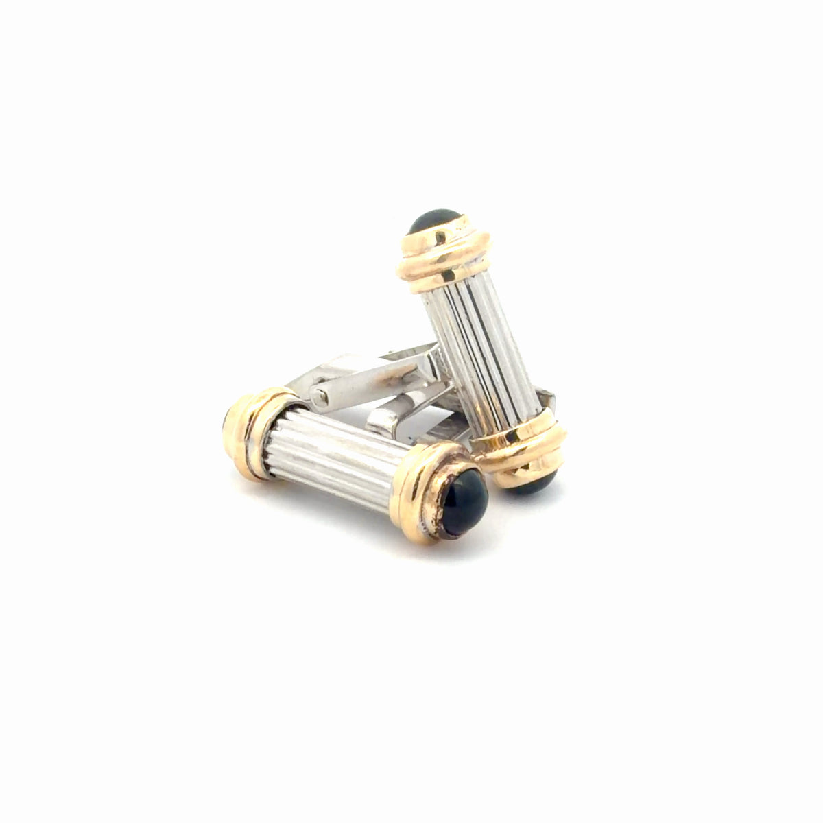 Silver & 14k Yellow Gold Cufflinks with Onyx, Sterling Silver Bezel-Set