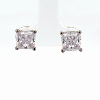 10K White Gold Stud Earrings With 2.50ctw Square Brilliant Cut Diamond Simulant