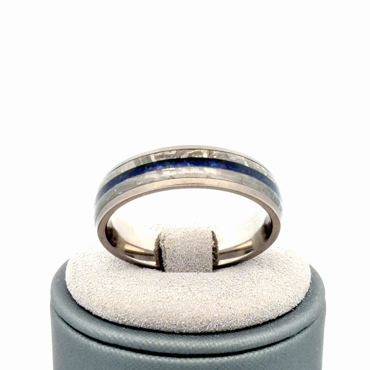 Titanium Meteorite & Lapis Band Size 11.75 Comfort Fit Brushed Inlay Ring