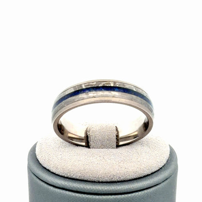 Titanium Meteorite & Lapis Band Size 11.75 Comfort Fit Brushed Inlay Ring