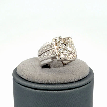14K White Gold Diamond Ring 0.70 CTW Cocktail Cluster Statement Size 5