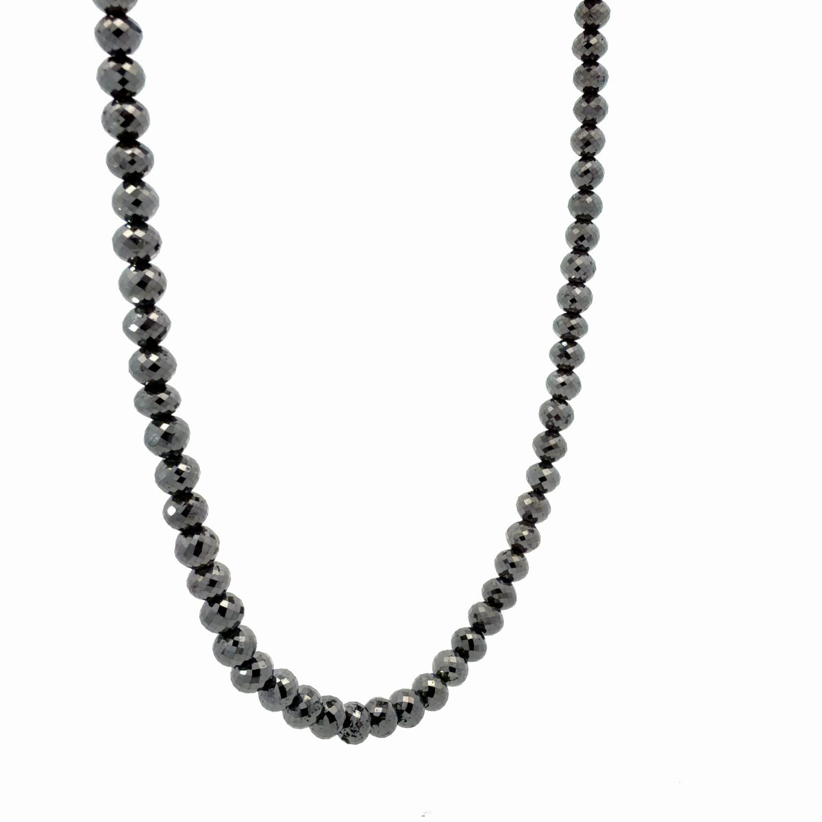 14K Yellow Gold 100.14ctw Natural Faceted Black Diamond Beaded Necklace w/ 2" Of Extention Chain