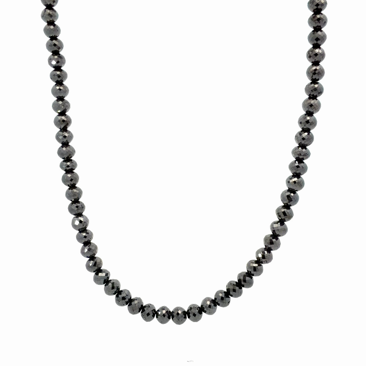 14K Yellow Gold 100.14ctw Natural Faceted Black Diamond Beaded Necklace w/ 2" Of Extention Chain