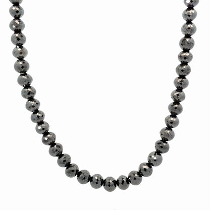14K Yellow Gold 235.20ctw Natural Faceted Black Diamond Beaded Necklace, 22"