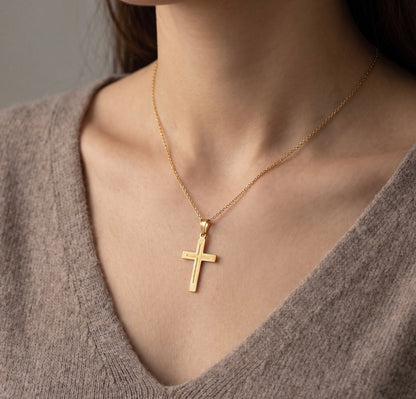 14K Yellow Gold Cross Pendant / Charm Classic Polished Religious Design