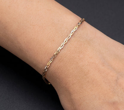 14K Tri-Color Gold Tri-Tone Braided Bracelet, Classic Woven Chain Style