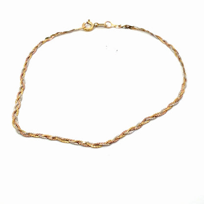 14K Tri-Color Gold Tri-Tone Braided Bracelet, Classic Woven Chain Style