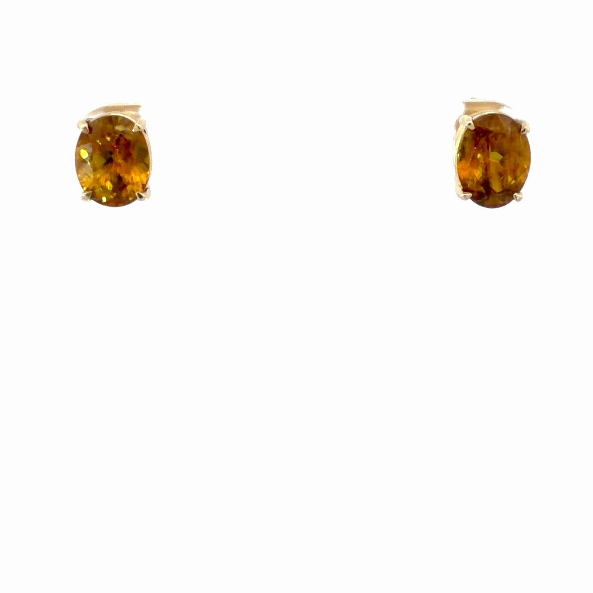 14K Yellow Gold Sphene Stud Earrings, 5.05 CTW Classic Gemstone Jewelry