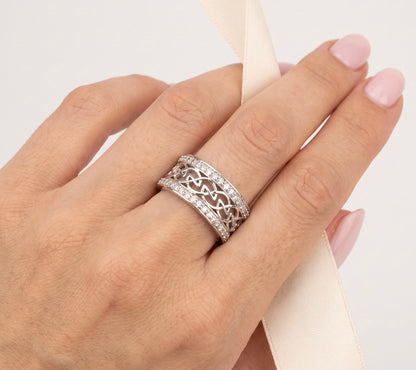 14K White Gold Celtic Woven Style Design Band with 0.38 CTW Diamonds Size 7