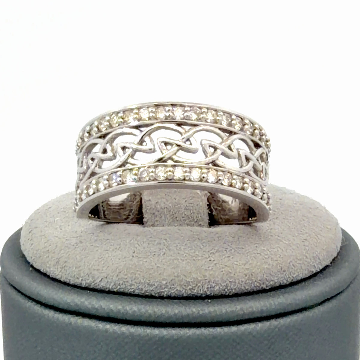 14K White Gold Celtic Woven Style Design Band with 0.38 CTW Diamonds Size 7