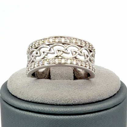 14K White Gold Celtic Woven Style Design Band with 0.38 CTW Diamonds Size 7