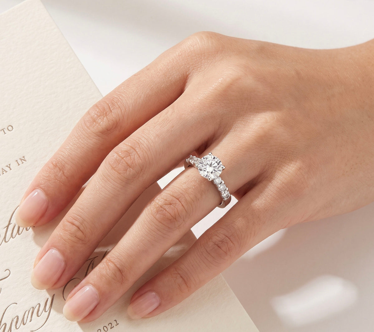 14K White Gold Diamond Engagement Ring, 1.14 CTW Center Diamond, Size 5
