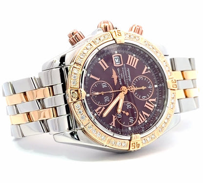 Mens Breitling Chronomat Evolution Chronograph 18K Rose Gold/Steel Diamond Watch