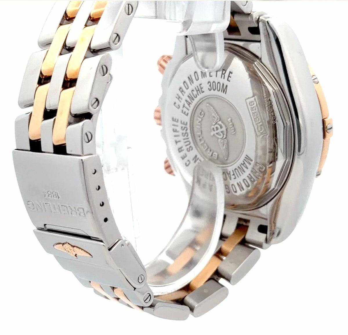 Mens Breitling Chronomat Evolution Chronograph 18K Rose Gold/Steel Diamond Watch