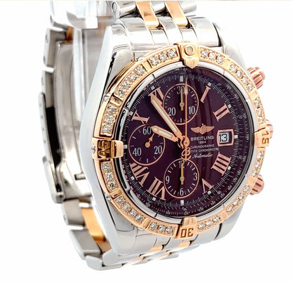 Mens Breitling Chronomat Evolution Chronograph 18K Rose Gold/Steel Diamond Watch