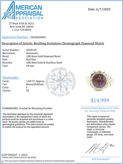 Mens Breitling Chronomat Evolution Chronograph 18K Rose Gold/Steel Diamond Watch