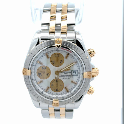 Mens Breitling Chronomat Evolution Chronograph 18K Yellow Gold / Steel Pearl Watch