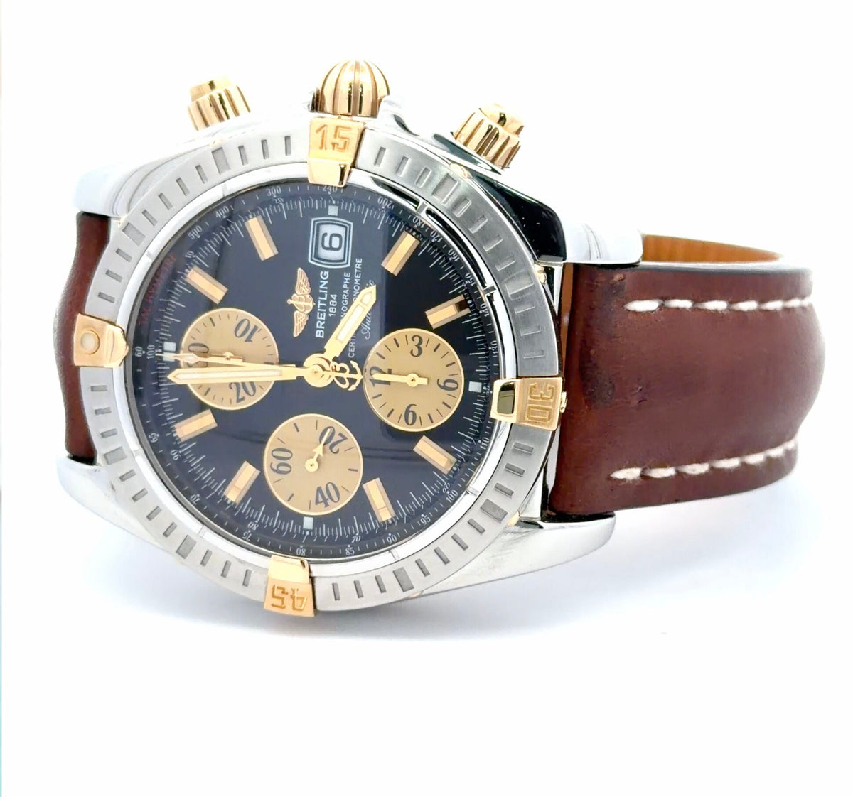 Mens Breitling Chronomat Evolution Chronograph 18K Yellow Gold / Steel Watch