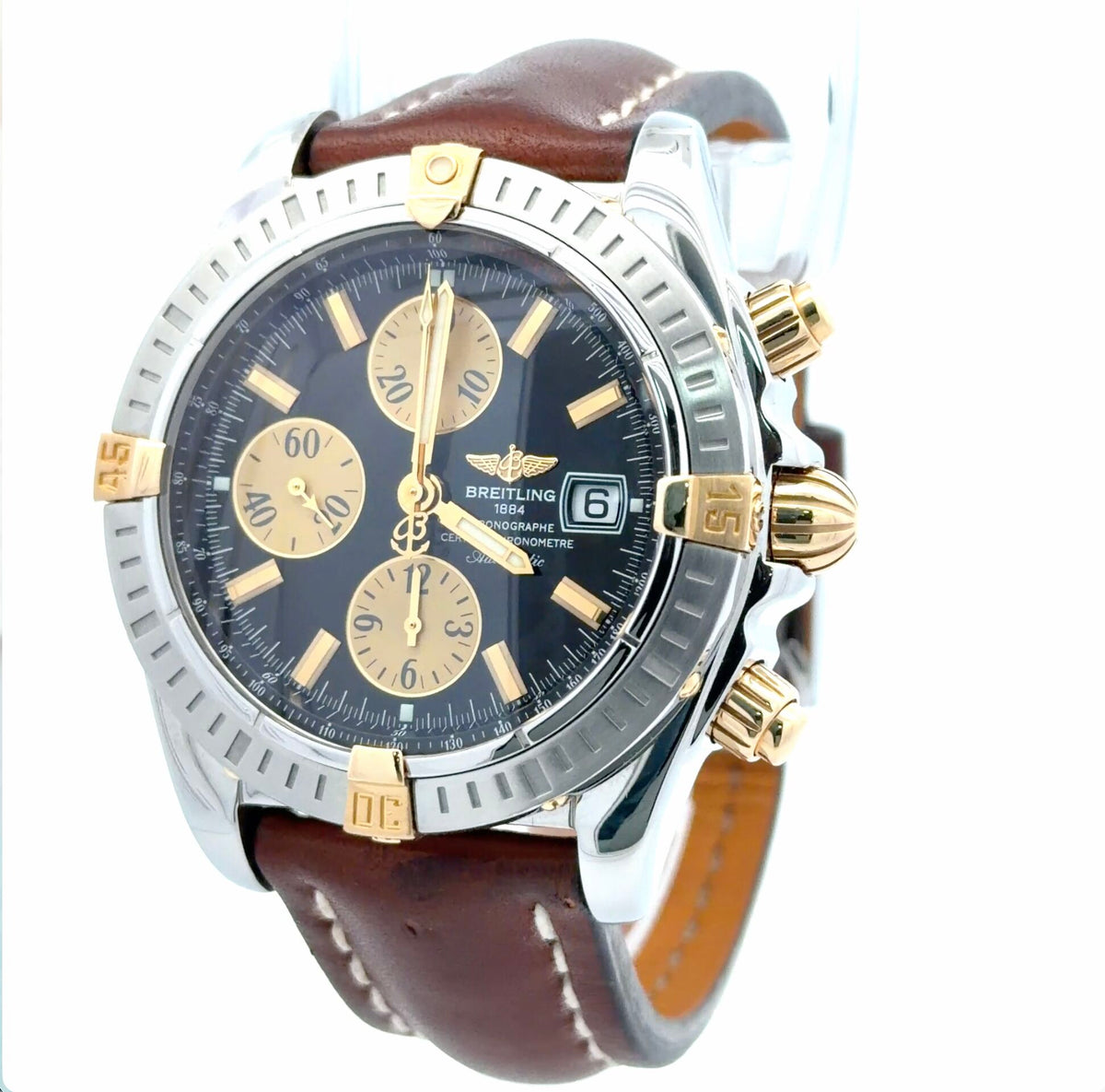 Mens Breitling Chronomat Evolution Chronograph 18K Yellow Gold / Steel Watch